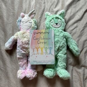 Slumberkins Confidence Crew rainbow unicorn and green Lynx